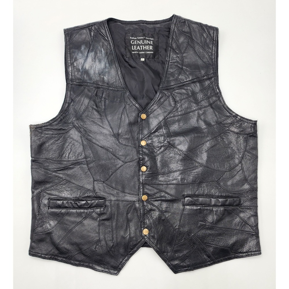 Italian Stone Design Black‎ Leather Vest Navarre Size 3XL